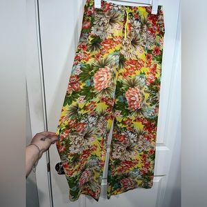 Sundance Lined w/ Shorts High Rise Cropped Wide Leg Tropical Pants Size Medium